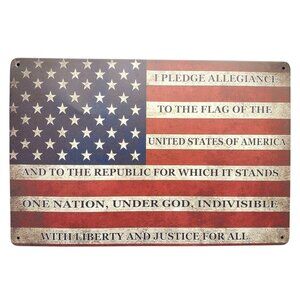 Pledge of Allegiance Rustic Metal American Flag 12"x8"
